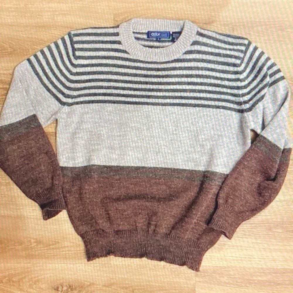 Chaps Men's Striped Crewneck Sweater - Gray and Brown